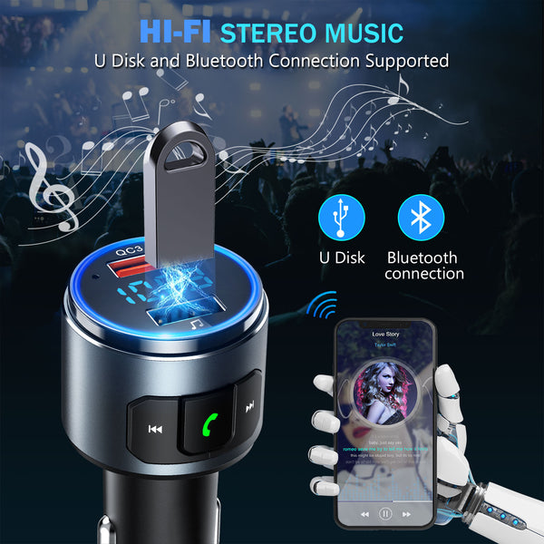 VicTsing FM Transmitter, Bluetooth 5.0, Black