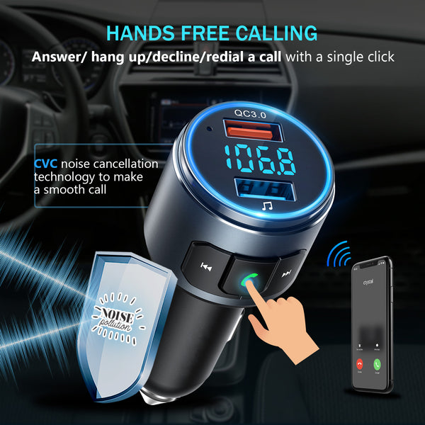 VicTsing FM Transmitter, Bluetooth 5.0, Black