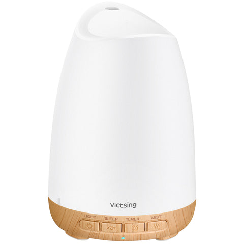 Victsing Essential Oil Diffuser, 150ml Aroma Diffuser Humidifier with Ultra-Quiet Sleep Mode, 8 Light Colors, 3H Timer, Waterless Auto-Off