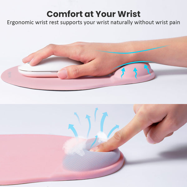Mouse Mat Pink Anti-Slip Comfort Mouse PAD MAT with Gel Foam Rest Wrist Support for PC Laptop - Compatible with Laser and Optical Mice-US07