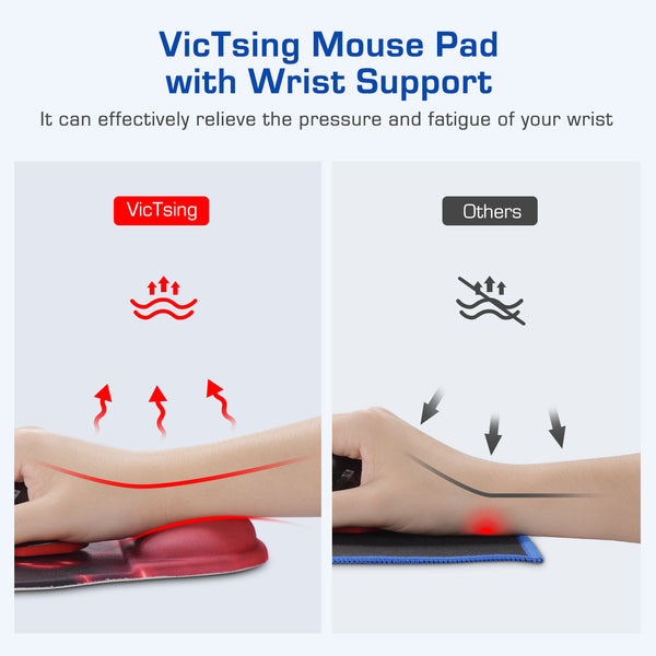 VictSing Ergnomic Gaming Mouse Pad with Gel Wrist Rest Red and Black-US07