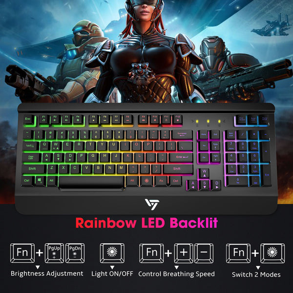 VictSing Wired Gaming All-Metal Panel Computer Keyboard Black