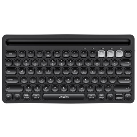 VictSing Multi-Device Wireless Bluetooth Keyboard with Integrated Holder, 2.4G Rechargeable Slim Wireless Keyboard Switch to 3 Devices for Windows/Mac/ Android/iOS System, Black