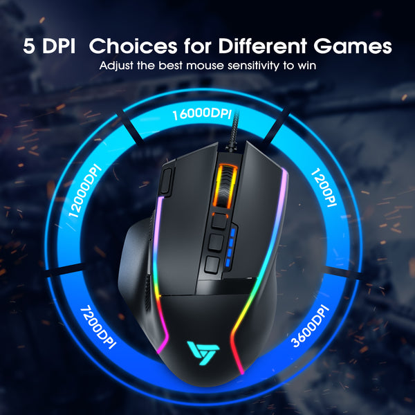 VicTsing Wired RGB Gaming Mouse with 10 Programmable Buttons & Fire Button