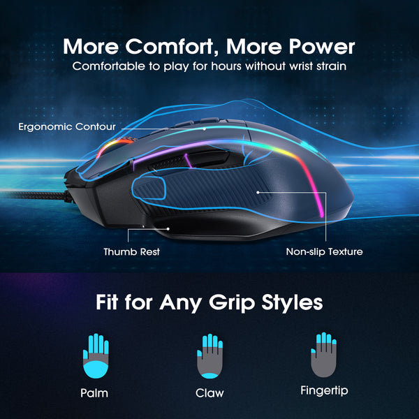 VicTsing Wired RGB Gaming Mouse with 10 Programmable Buttons & Fire Button