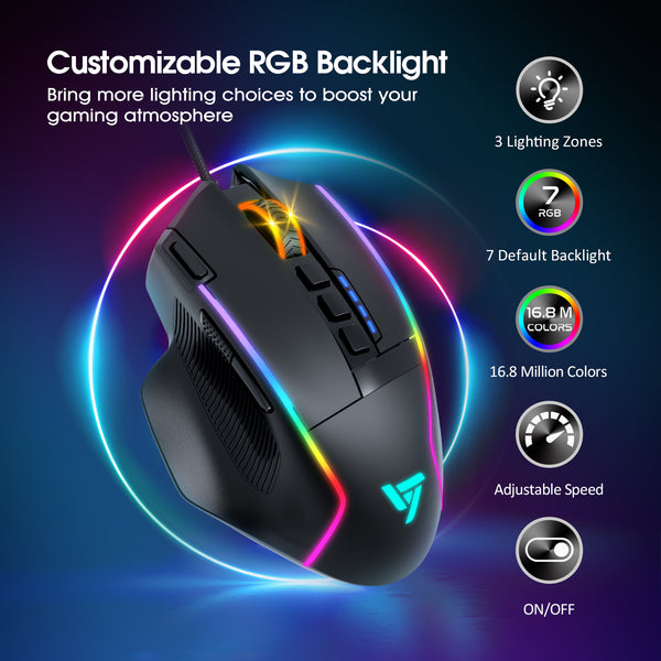 VicTsing Wired RGB Gaming Mouse with 10 Programmable Buttons & Fire Button