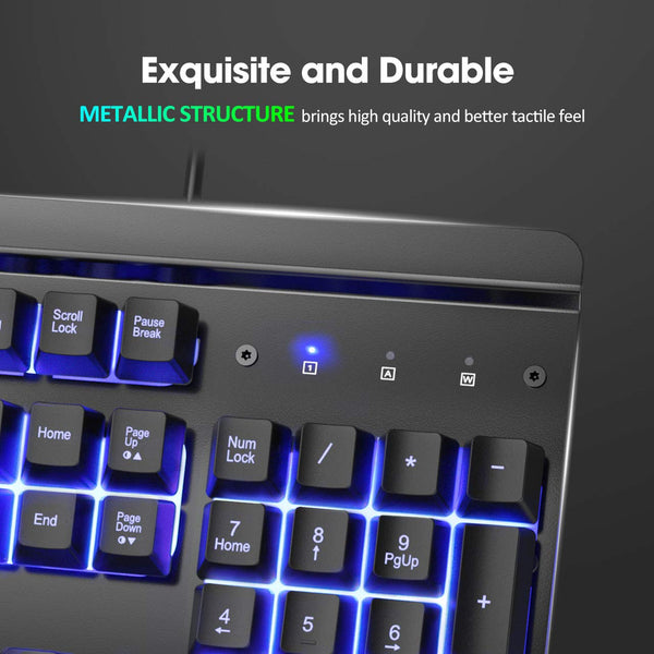 Metallic Gaming Keyboard,Rainbow Backlit Membrane